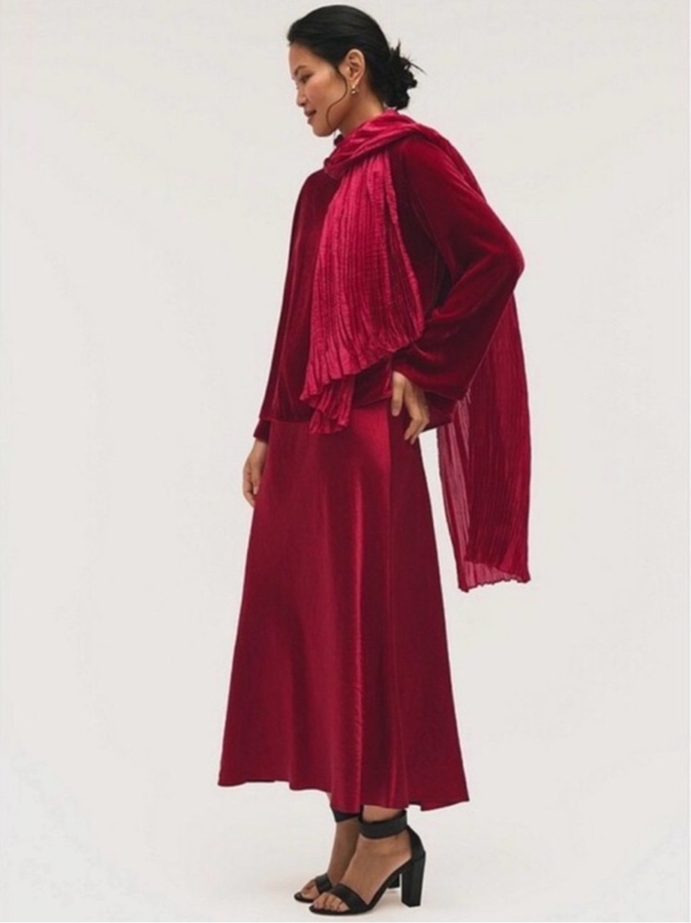 NWT Eileen Fisher Textured Satin Slip Midi Skirt Ruby Sz L